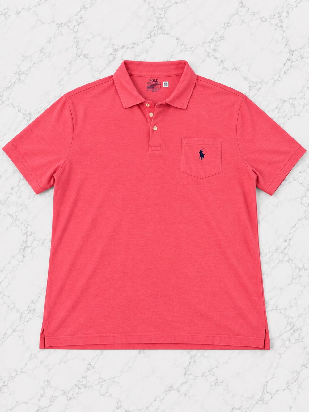 Men’s Polo by Ralph Lauren Coral Pocket Polo with Navy Logo